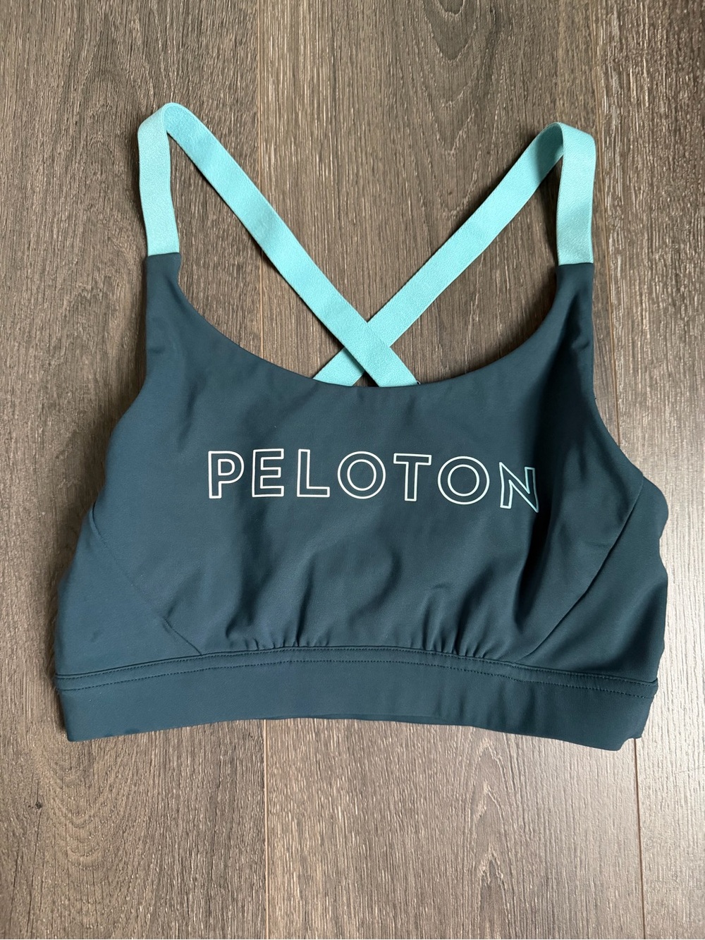 Peloton Women's Teal Sports Bra with Contrast Straps Cross-back Size Small - Picture 2 of 4